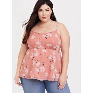 Torrid Babydoll Chiffon Cami Tank Top Falling Daisy Stretch Blouse Plus Size 2X